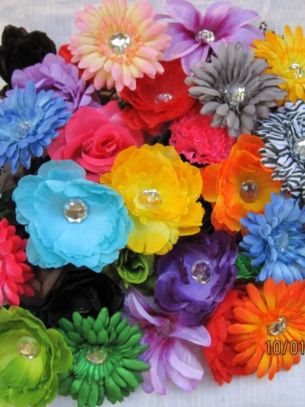 12 Pc -6 Silk Flower Clips + 6 Crochet Headbands HairBaby Girl Craft Accessories